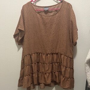 Arula Tan Polka Dot Ruffle Blouse